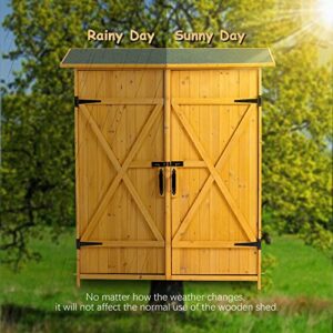 Outdoor Storage Shed, 64" Wood Garden Shed with Double Lockable Doors, Outdoor Storage Cabinet with Waterproof Roof, Weather Resistant Tool Shed Organizer for Patio, Garden, Backyard, Lawn (Natural)