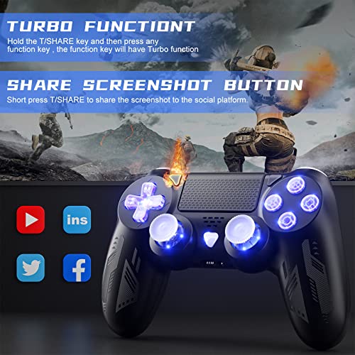 Nonbliep LED Wireless Controller for PS4, Custom Light Mechanical Design for Playstation 4 Controller Compatible with PS4/Slim/Pro/PC/Steam with Turbo/Motion Sensor/1000mAh Battery/Headphone Audio