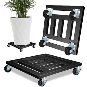 luborn heavy duty plant caddy with wheels, 2 pack metal rolling plant stand indoor outdoor, 12'' square plant dolly with lockable caster wheels holds up 400 lbs planter, black