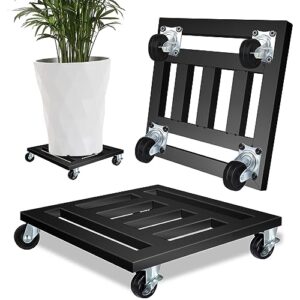 LUBORN Heavy Duty Plant Caddy with Wheels, 2 Pack Metal Rolling Plant Stand Indoor Outdoor, 12'' Square Plant Dolly with Lockable Caster Wheels Holds up 400 Lbs Planter, Black