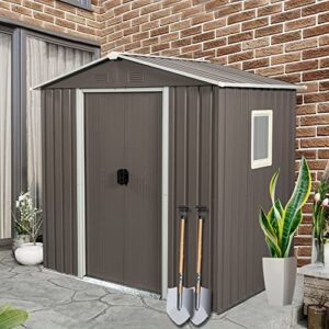 FRANSOUL 6 x 5 FT Outdoor Storage Shed, Metal Outside Sheds/Garden Storage Cabinet with Window and Sliding Doors, Steel Garden Shed Utility Tool Shed with Roof for Backyard Patio Garden Lawn, Grey