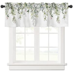 sage green curtain valance for windows watercolor eucalyptus leaf rod pocket valance window treatments plant leaves with floral short curtains for kitchen bathroom bedroom 54 x 18 inch