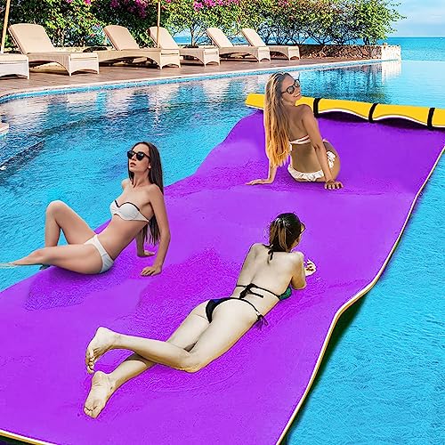 Floating Water Mat, 11x5 FT Lily Pad Floating Mat 3-Layer Floating Water Pad Mat for Swimming Pool, Beach(Purple&White&Yellow)