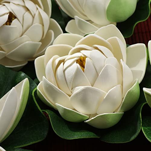 Ciieeo 6PCS Artificial Floating Pool Flowers Realistic Lotus Flowers with Water Lily Pads Floating Flowers for Pool Patio Garden Aquarium Decor White Two Size