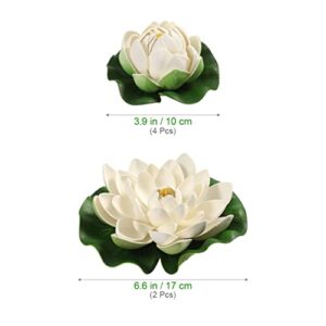 Ciieeo 6PCS Artificial Floating Pool Flowers Realistic Lotus Flowers with Water Lily Pads Floating Flowers for Pool Patio Garden Aquarium Decor White Two Size