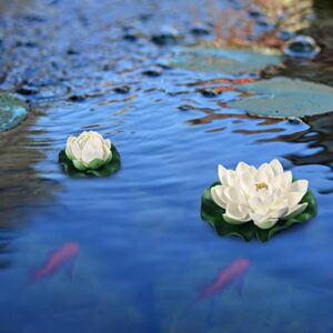 Ciieeo 6PCS Artificial Floating Pool Flowers Realistic Lotus Flowers with Water Lily Pads Floating Flowers for Pool Patio Garden Aquarium Decor White Two Size
