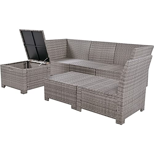 OPTOUGH Patio 6-Piece Outdoor Set, PE Wicker Rattan Sofa with 2 Corner, 2 Single Chairs, 1 Ottoman and 1 Storage Table, All-Weather Conversational Furniture, Beige