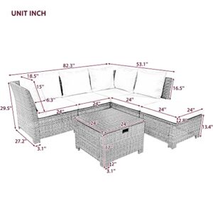 OPTOUGH Patio 6-Piece Outdoor Set, PE Wicker Rattan Sofa with 2 Corner, 2 Single Chairs, 1 Ottoman and 1 Storage Table, All-Weather Conversational Furniture, Beige