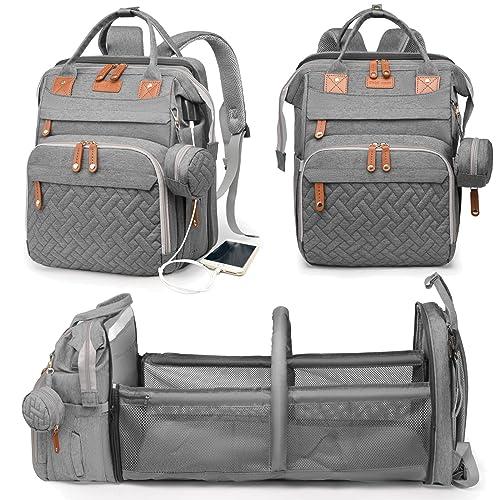 Astro alan Baby Diaper Bags with Changing Station, Waterproof Diaper Bag Backpack for Moms Dads with USB Charging Port, Baby Shower Gifts, Large Capacity diaper backpack, Grey