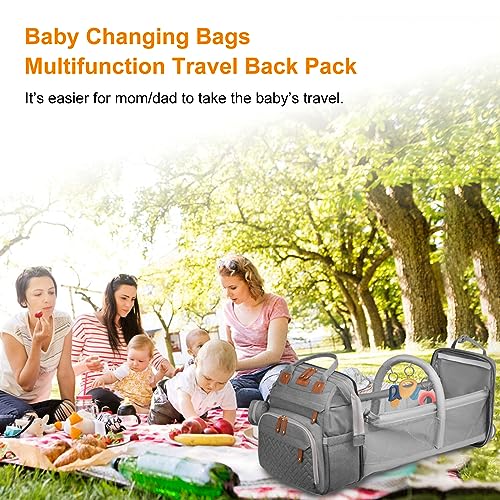 Astro alan Baby Diaper Bags with Changing Station, Waterproof Diaper Bag Backpack for Moms Dads with USB Charging Port, Baby Shower Gifts, Large Capacity diaper backpack, Grey