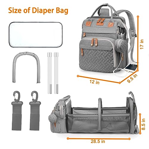 Astro alan Baby Diaper Bags with Changing Station, Waterproof Diaper Bag Backpack for Moms Dads with USB Charging Port, Baby Shower Gifts, Large Capacity diaper backpack, Grey