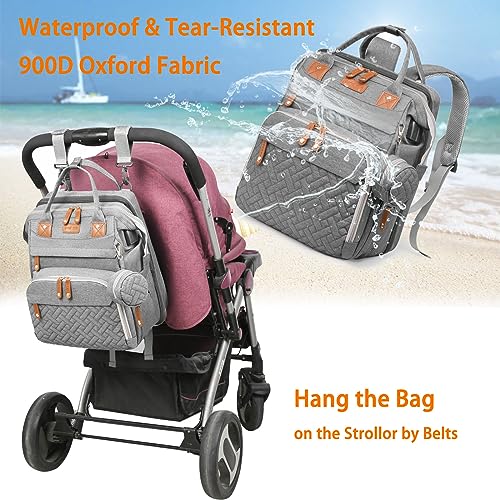 Astro alan Baby Diaper Bags with Changing Station, Waterproof Diaper Bag Backpack for Moms Dads with USB Charging Port, Baby Shower Gifts, Large Capacity diaper backpack, Grey