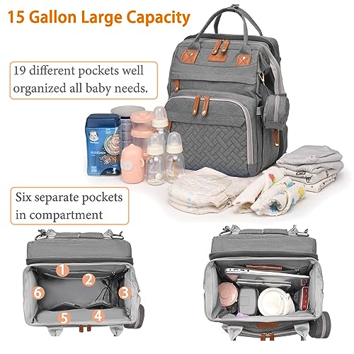 Astro alan Baby Diaper Bags with Changing Station, Waterproof Diaper Bag Backpack for Moms Dads with USB Charging Port, Baby Shower Gifts, Large Capacity diaper backpack, Grey