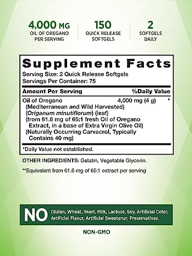 Nature's Truth Oil of Oregano Softgel Capsules | 4000 mg | 150 Count | Non-GMO & Gluten Free Herbal Supplement