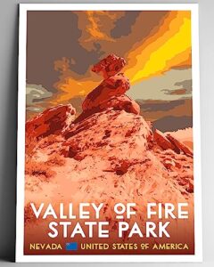 go see design valley of fire state park vintage-style travel poster - 8x10-12x18-18x24-24x36 / 4x6 postcard wpa style art print new mexico usa (4x6 inch postcard)