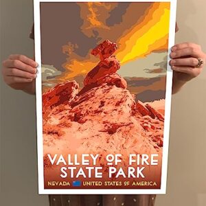 GO SEE DESIGN Valley of Fire State Park Vintage-Style Travel Poster - 8x10-12x18-18x24-24x36 / 4x6 Postcard WPA Style Art Print New Mexico USA (4x6 Inch Postcard)