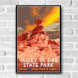 GO SEE DESIGN Valley of Fire State Park Vintage-Style Travel Poster - 8x10-12x18-18x24-24x36 / 4x6 Postcard WPA Style Art Print New Mexico USA (4x6 Inch Postcard)