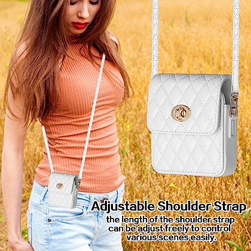 Universal Z Flip Pouch for Galaxy Z Flip5/4/3, with Crossbody Strap Lanyard PU Leather Phone Purses, Women Flip Phone Wallet Case for Galaxy Z Flip Series, Moto 40Ultra and More Flip Phone - White