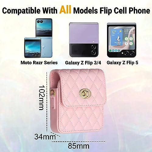 Universal Z Flip Pouch for Galaxy Z Flip5/4/3, with Crossbody Strap Lanyard PU Leather Phone Purses, Women Flip Phone Wallet Case for Galaxy Z Flip Series, Moto 40Ultra and More Flip Phone - White