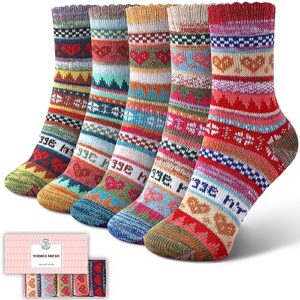 ICEIVY Womens Wool Socks 5 Pairs Warm Wool Cotton Socks Thick Knit Vintage Casual Winter Socks