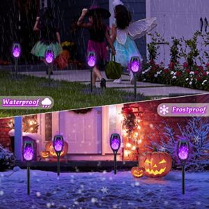 KYEKIO Halloween Decorations Outdoor, 12Pack Purple Solar Halloween Lights, Outdoor Halloween Pathway Lights with Flickering Flame for Halloween Decor, Halloween Decorations Outside for Yard Lawn Path