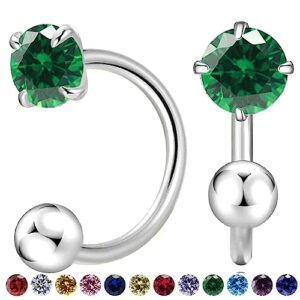 vdkidkt natural birthstone earrings for women teen girls small huggie half hoop earrings tiny cartilage hypoallergenic stud screw earrings (silver, 5.may-emerald)