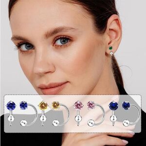 VDKIDKT Natural Birthstone Earrings for Women Teen Girls Small Huggie Half Hoop Earrings Tiny Cartilage Hypoallergenic Stud Screw Earrings (Silver, 5.May-Emerald)