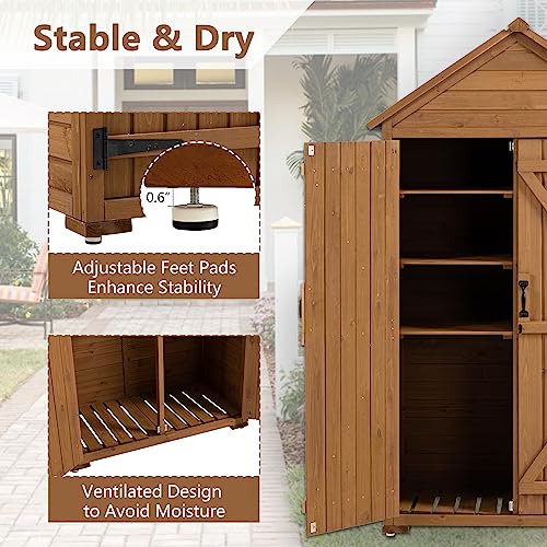 Tmsan Outdoor Storage Cabinet, Garden Vertical Tool Shed, Waterproof Outdoor Storage Box for Patio, Backyard, Pool, Brown