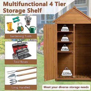 Tmsan Outdoor Storage Cabinet, Garden Vertical Tool Shed, Waterproof Outdoor Storage Box for Patio, Backyard, Pool, Brown