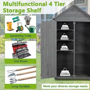 WEASHUME Wooden Outdoor Storage Cabinet with Waterproof Roof, Garden Wood Tool Shed with 3 Removable Shelves, Outside Storage Shed Patio Backyard Lawn,Grey