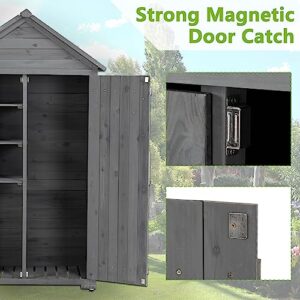 WEASHUME Wooden Outdoor Storage Cabinet with Waterproof Roof, Garden Wood Tool Shed with 3 Removable Shelves, Outside Storage Shed Patio Backyard Lawn,Grey