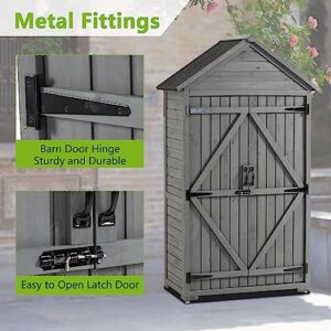 WEASHUME Wooden Outdoor Storage Cabinet with Waterproof Roof, Garden Wood Tool Shed with 3 Removable Shelves, Outside Storage Shed Patio Backyard Lawn,Grey