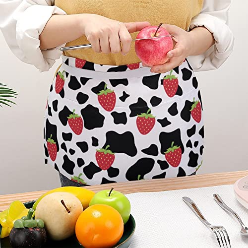 ZGVDVZ Strawberry Cow Apron With 3 Pockets For Aldult Kitchen Chef Aprons For Cooking Baking Gardening