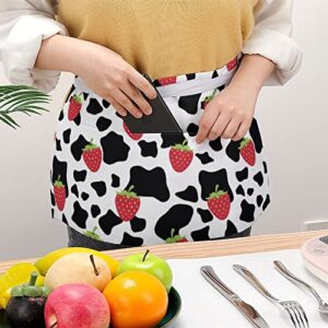 ZGVDVZ Strawberry Cow Apron With 3 Pockets For Aldult Kitchen Chef Aprons For Cooking Baking Gardening
