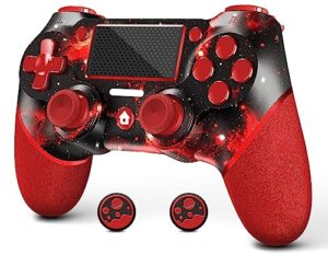 acegamer wireless game controller for ps4, custom red universe design with anti-slip grip,compatible with ps4/slim/pro/pc with double vibration/6-axis motion sensor/audio function