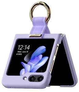 goospery goosepry ring holder case compatible with galaxy z flip 5 case, slim thin solid pastel sturdy hard pc for extra protection case for z filp5 5g 2023, lilac purple