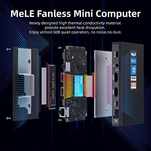 MeLE Quieter3C Fanless Mini PC Windows 11 Pro 16GB DDR4 512GB ROM Tiny Desktop PC Celeron N5105(up to 2.9GHz) Micro Computer USB-C Dual HDMI 4K, VESA Mount, WiFi 6, BT5.2 Office PC