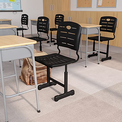 Flash Furniture Nila Set of 12 Adjustable Height Black Student Chair with Black Pedestal Frames