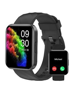 ruimen smart watches for men women (answer/make calls) compatible with iphone/android phones, 2023 ver. 1.85" hd screen fitness tracker heart rate monitor 100+ sports tracker watch waterproof (black)