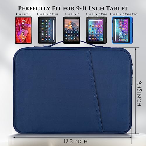 9-11 Inch Tablet Carrying Sleeve Case for Amazon Fire Max 11 2023/10.1" Fire HD 10 Plus Kids Pro, Samsung Galaxy Tab S8 S7 A8 A7 A S6 11" 10.5" Protective Carrying Bag with Handle(Blue)