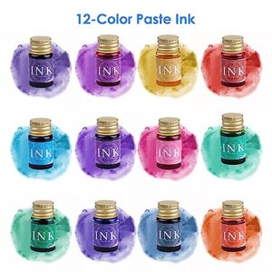 Deluxe Calligraphy Set: Crystal Glass Dip Pen Duo, 12 Vibrant Inks, Pen Stand and Cleaning Cup - Aesthetic Artistry, Drawing, Writing & Signature Kit - Ideal Gift for Kids and Artists