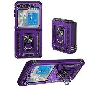 zoeii flip 5 case for galaxy z flip 5 phone case with kickstand military-grade protection, shockproof phone case for samsung galaxy z flip 5 case- purple