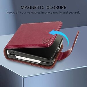 ZZXX Samsung Galaxy Z Flip 5 Wallet Case with [RFID Blocking] Card Slot Magnetic Closure Leather Flip Fold Protective with S Pen Holder Phone Case for Galaxy Z Flip 5 Case Wallet(Wine Red-6.7 inch)