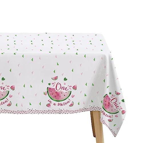 Xigejob One in A Melon Party Tablecloth Decorations - Disposable Watermelon First Birthday Party Supplies Table Cover, Watermelon 1st Birthday Decorations Table Cloth - 2 Pack (54in x 108in)