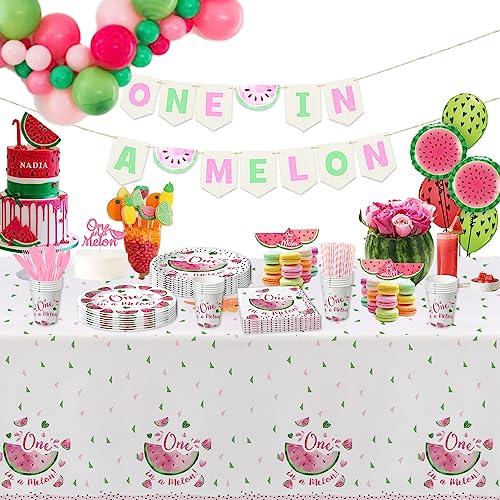 Xigejob One in A Melon Party Tablecloth Decorations - Disposable Watermelon First Birthday Party Supplies Table Cover, Watermelon 1st Birthday Decorations Table Cloth - 2 Pack (54in x 108in)