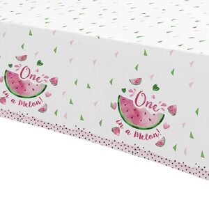 Xigejob One in A Melon Party Tablecloth Decorations - Disposable Watermelon First Birthday Party Supplies Table Cover, Watermelon 1st Birthday Decorations Table Cloth - 2 Pack (54in x 108in)