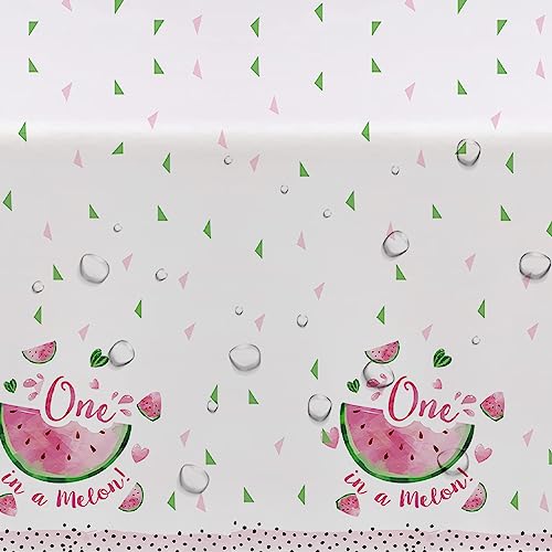 Xigejob One in A Melon Party Tablecloth Decorations - Disposable Watermelon First Birthday Party Supplies Table Cover, Watermelon 1st Birthday Decorations Table Cloth - 2 Pack (54in x 108in)