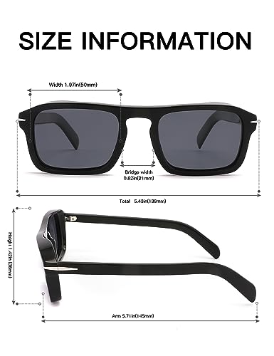 Baililai Small Rectangular Polarized Sunglasses for Men and Women with 100% UV Protection and HD Lens - Model 1404 (Black)