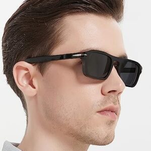 Baililai Small Rectangular Polarized Sunglasses for Men and Women with 100% UV Protection and HD Lens - Model 1404 (Black)