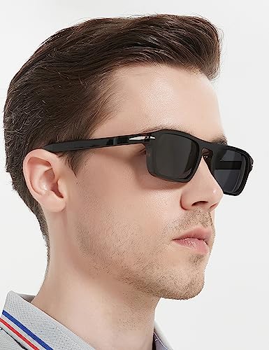 Baililai Small Rectangular Polarized Sunglasses for Men and Women with 100% UV Protection and HD Lens - Model 1404 (Black)